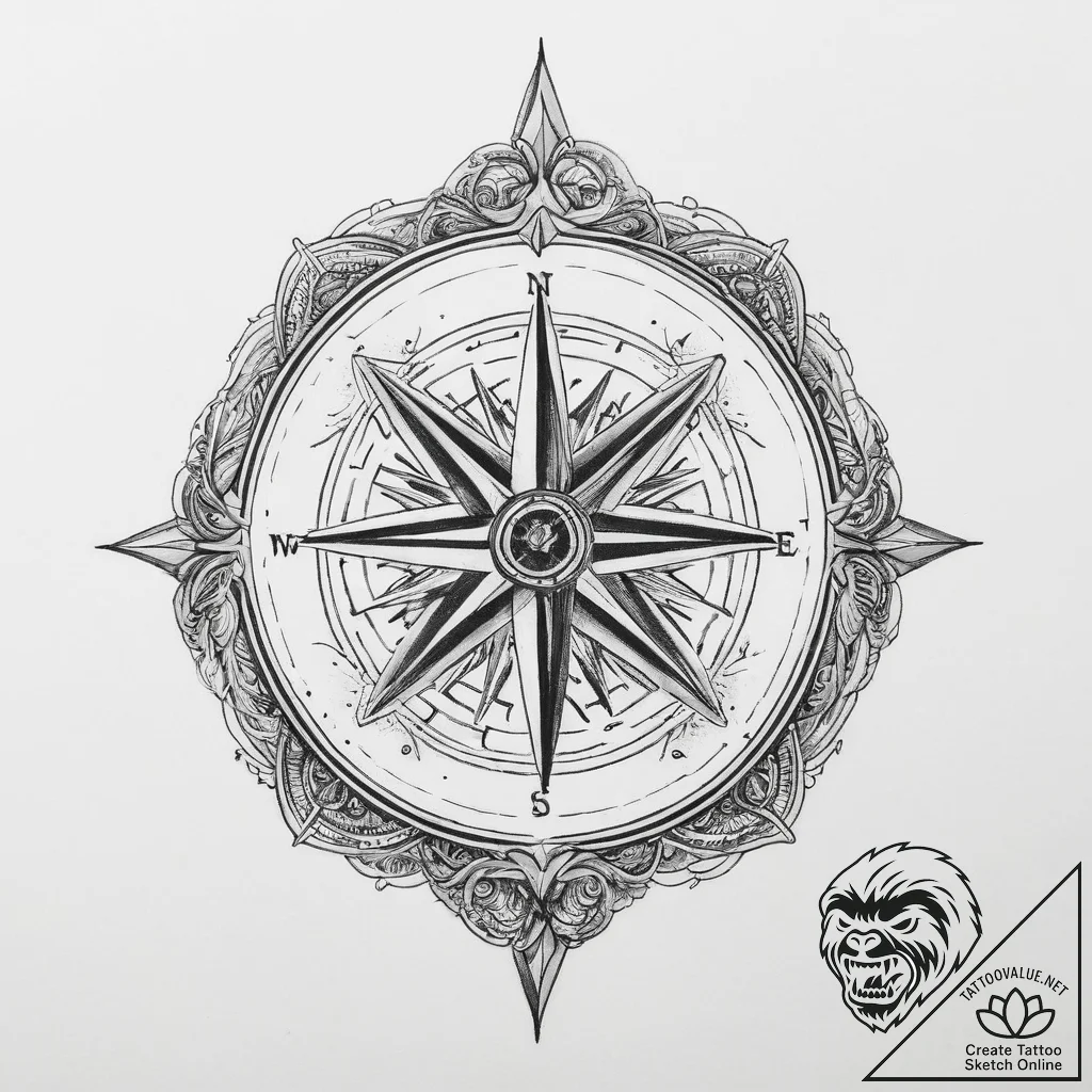 Tattoo sketch compass, tattoo flash sheet des... - tattoo sketch (№1755949423_0, 23.08.2025 11:43) — tattoovalue.net