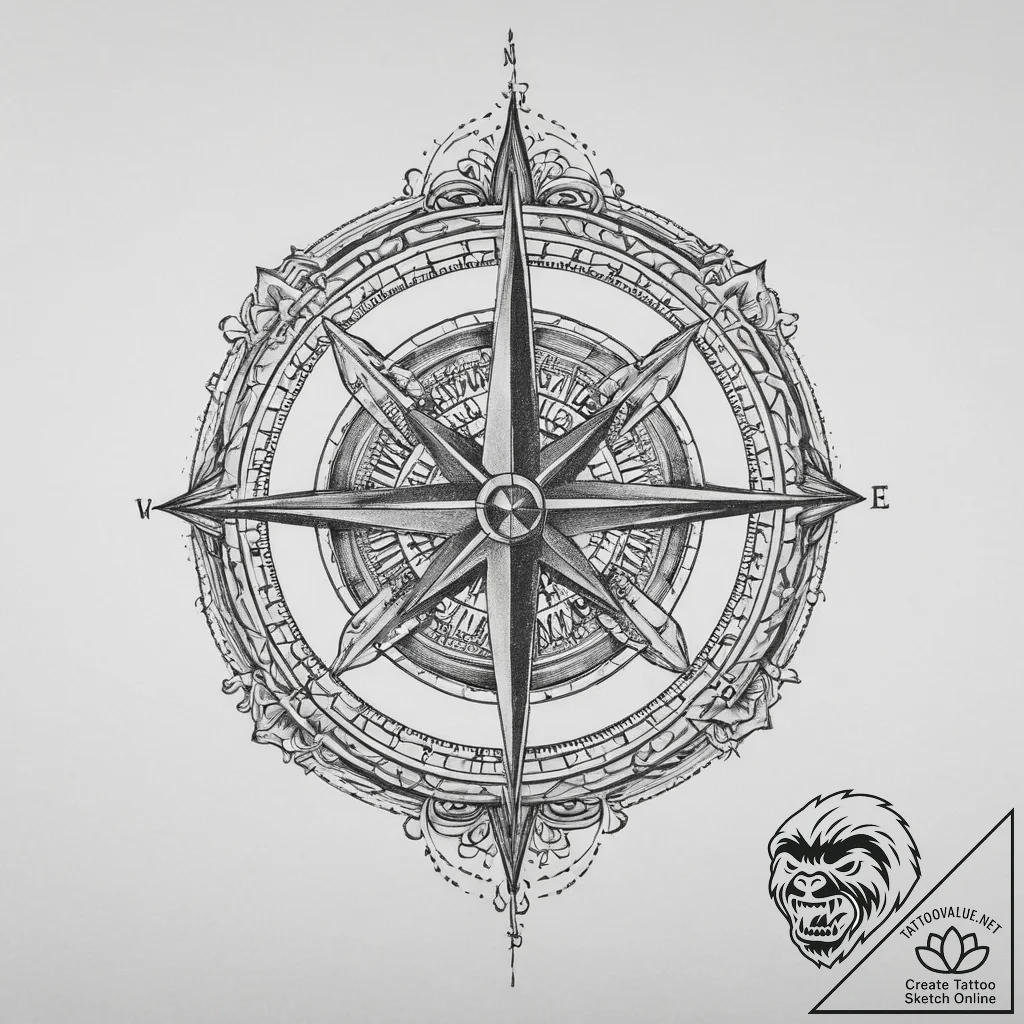 Tattoo sketch compass with a star, tattoo dra... - tattoo sketch (№1755949817_0, 23.08.2025 11:50) — tattoovalue.net