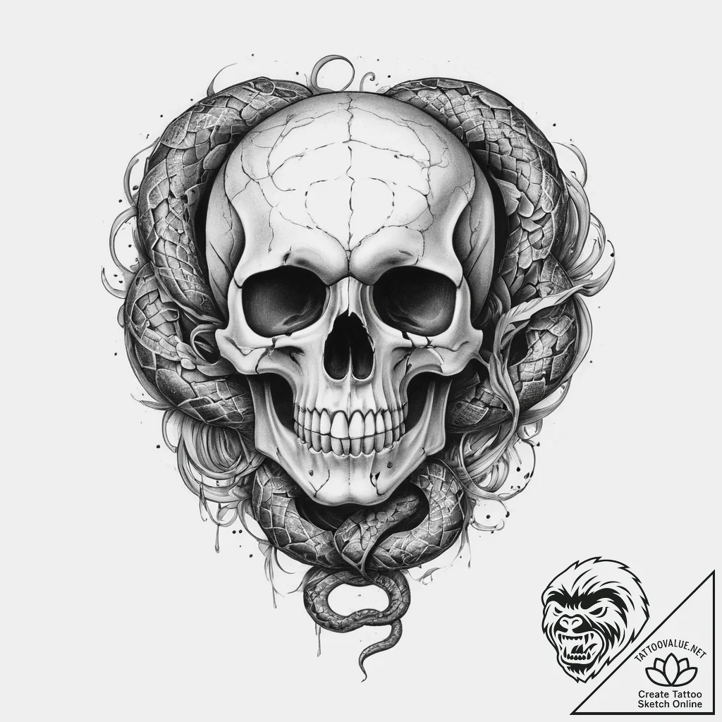 Tattoo sketch узор в виде черепа с змеей, art... - tattoo sketch (№1755950604_0, 23.08.2025 12:03) — tattoovalue.net