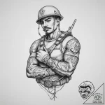 Tattoo sketch soldier with a chain, tattoo fl… – tattoo sketch (№1755951573_0, 23.08.2025 12:19) — tattoovalue.net