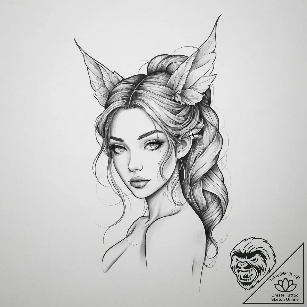 Tattoo sketch nymph, tattoo drawing outline,... - tattoo sketch (№1755954286_0, 23.08.2025 13:04) — tattoovalue.net