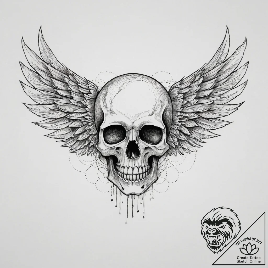 Tattoo sketch winged skull, artistic tattoo s... - tattoo sketch (№1755956807_0, 23.08.2025 13:46) — tattoovalue.net
