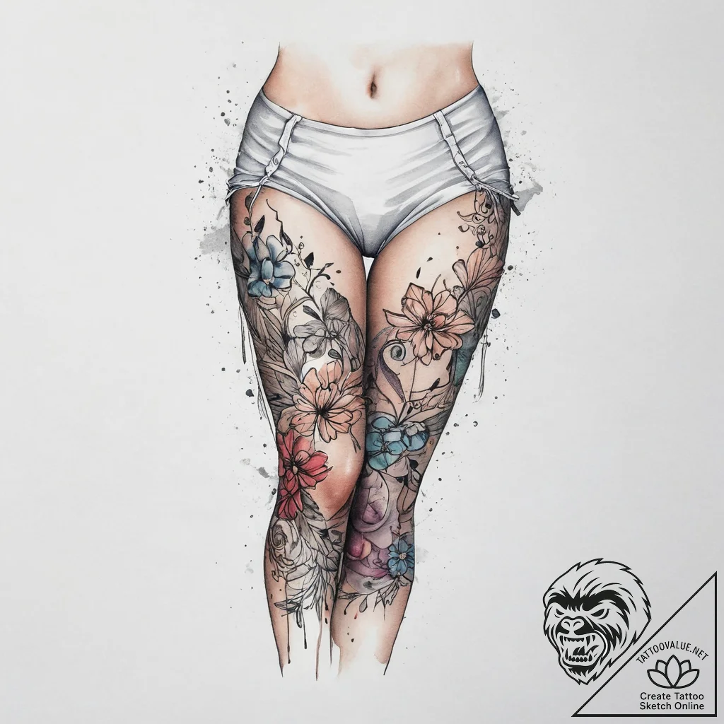 Tattoo sketch sensual thigh with a garter, ta... - tattoo sketch (№1755957387_0, 23.08.2025 13:56) — tattoovalue.net