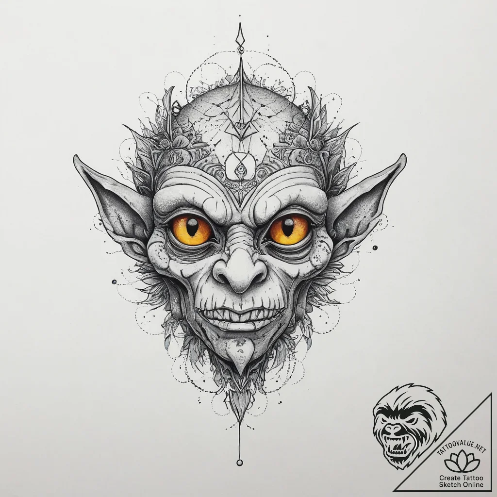 Tattoo sketch goblin, tattoo flash sheet desi... - tattoo sketch (№1755957581_0, 23.08.2025 13:59) — tattoovalue.net