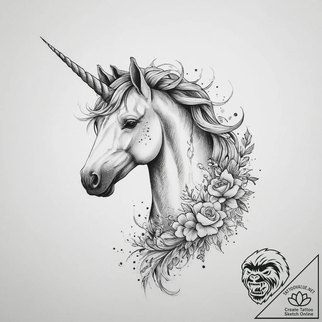 Tattoo sketch unicorn tattoo - tattoo sketch (№1755957968_0, 23.08.2025 14:06) — tattoovalue.net