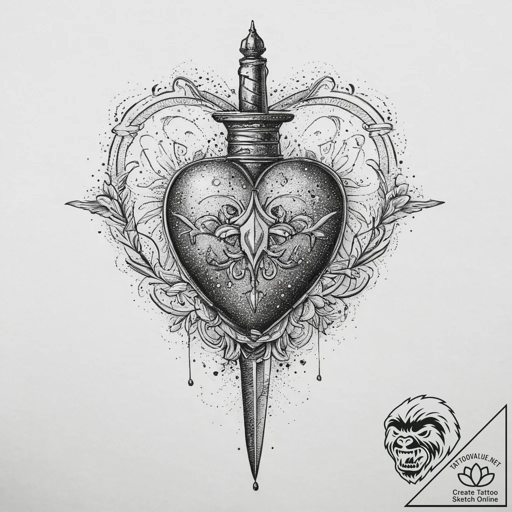 Tattoo sketch узор в виде сердца с кинжалом,... - tattoo sketch (№1755958548_0, 23.08.2025 14:15) — tattoovalue.net