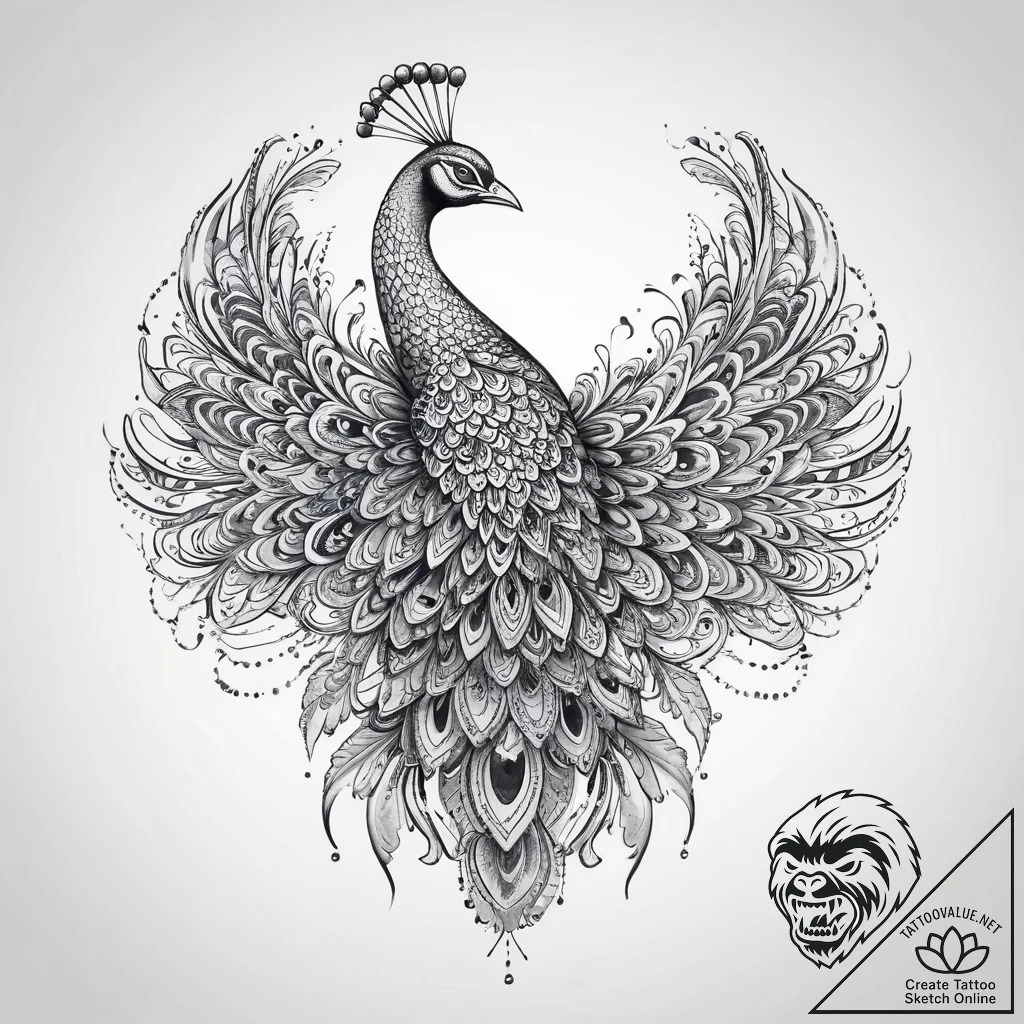 Tattoo sketch peacock tattoo, ink illustratio... - tattoo sketch (№1755958935_0, 23.08.2025 14:22) — tattoovalue.net