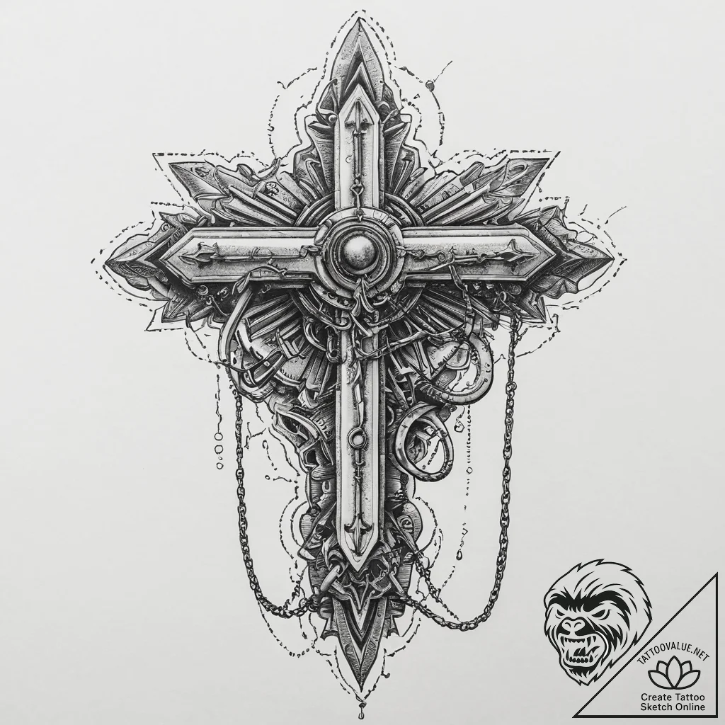 Tattoo sketch punk rock safety pin and chain,... - tattoo sketch (№1755962813_0, 23.08.2025 15:26) — tattoovalue.net