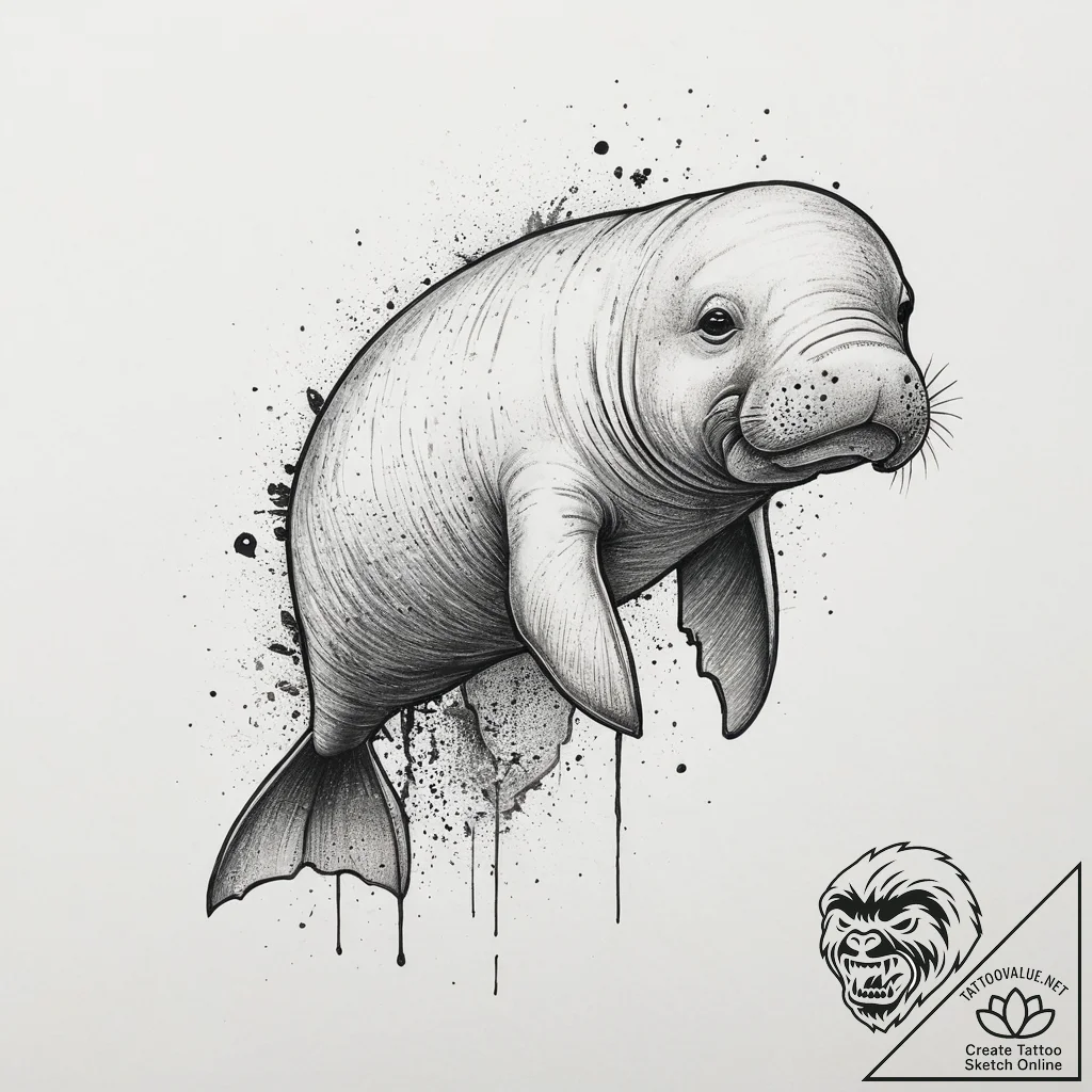 Tattoo sketch dugong, tattoo drawing outline,... - tattoo sketch (№1755963784_0, 23.08.2025 15:43) — tattoovalue.net