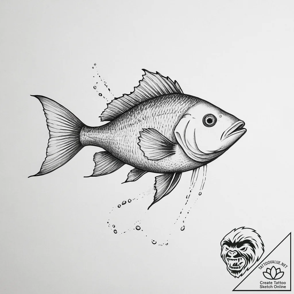 Tattoo sketch snorkeling a fish - tattoo sketch (№1755963978_0, 23.08.2025 15:46) — tattoovalue.net