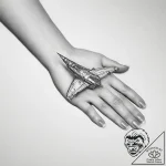 Tattoo sketch hands with a spaceship – tattoo sketch (№1755964950_0, 23.08.2025 16:02) — tattoovalue.net