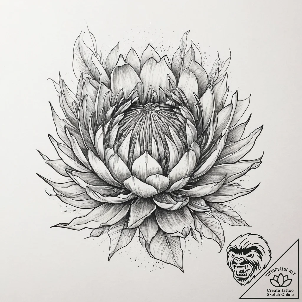 Tattoo sketch king protea flower, ink illustr... - tattoo sketch (№1755965530_0, 23.08.2025 16:12) — tattoovalue.net