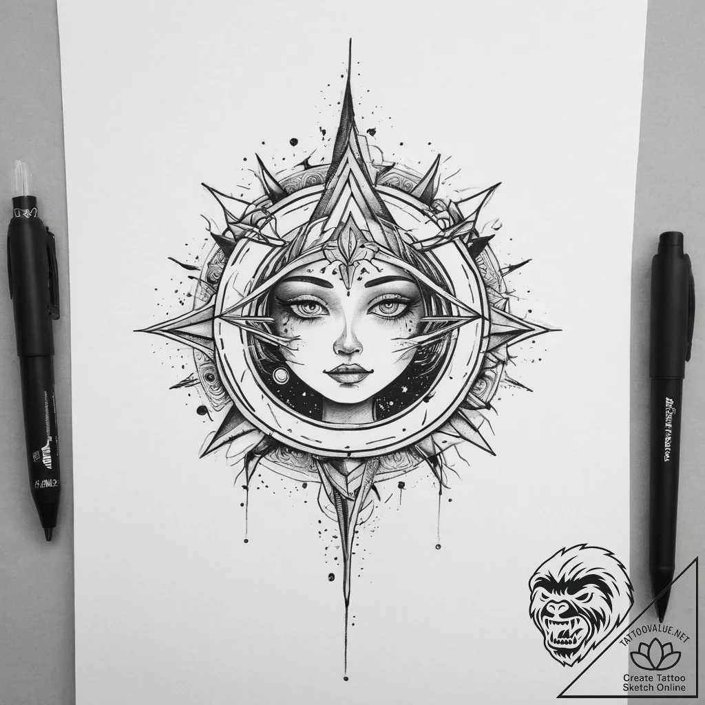 Tattoo sketch cosmic character, tattoo sketch... - tattoo sketch (№1755967809_0, 23.08.2025 16:50) — tattoovalue.net