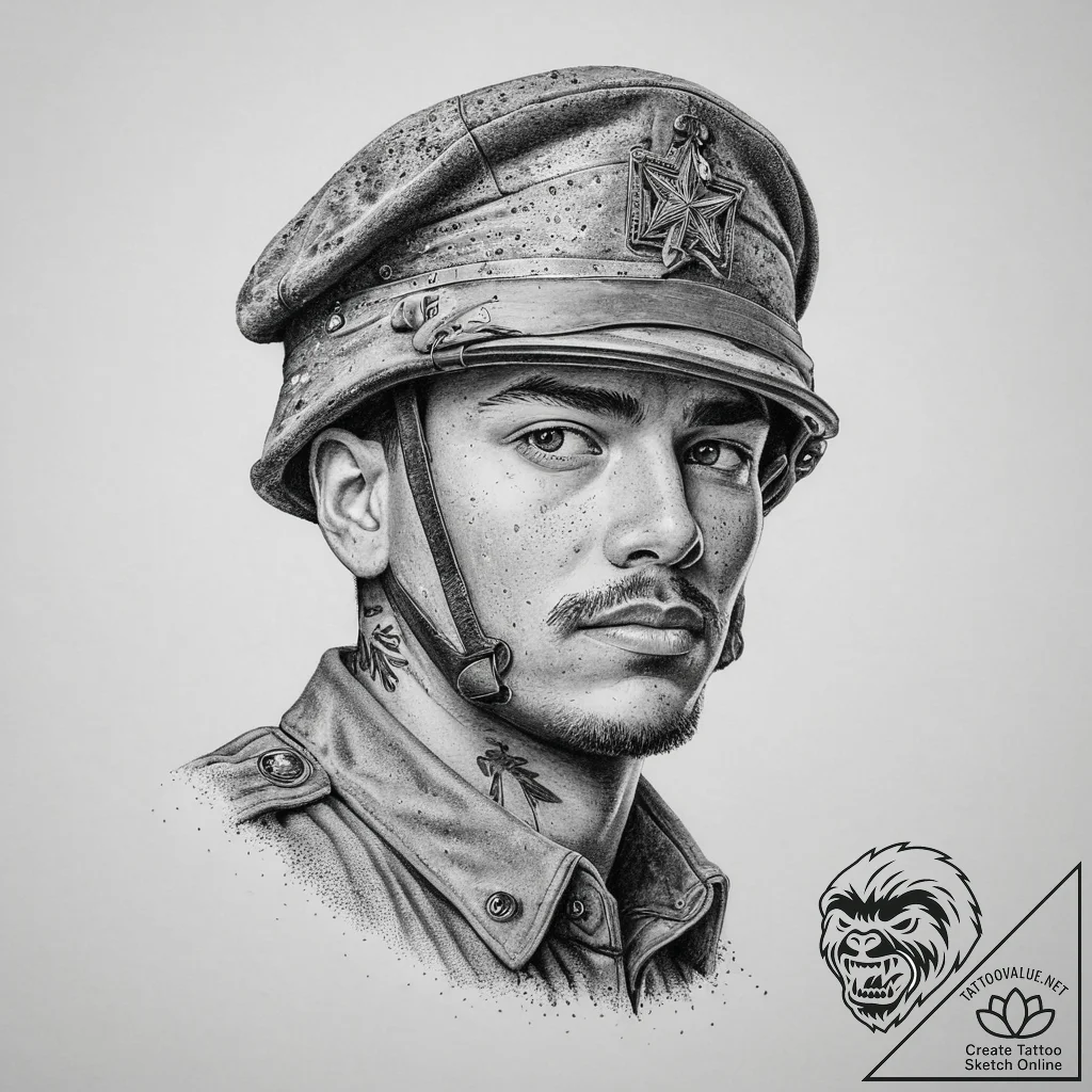 Tattoo sketch soldier with a pencil, tattoo s... - tattoo sketch (№1755972532_0, 23.08.2025 18:08) — tattoovalue.net