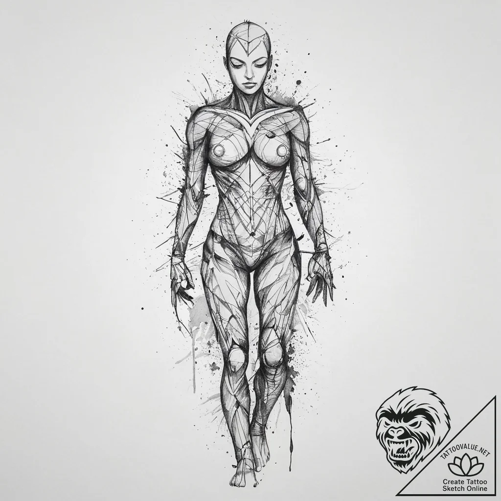 Tattoo sketch узор в виде человеческого тела,... - tattoo sketch (№1755973517_0, 23.08.2025 18:25) — tattoovalue.net