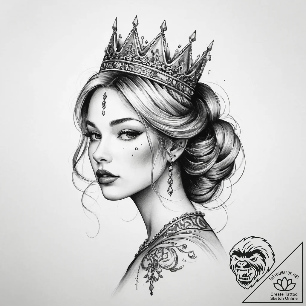 Tattoo sketch princess tattoo - tattoo sketch (№1755974305_0, 23.08.2025 18:38) — tattoovalue.net