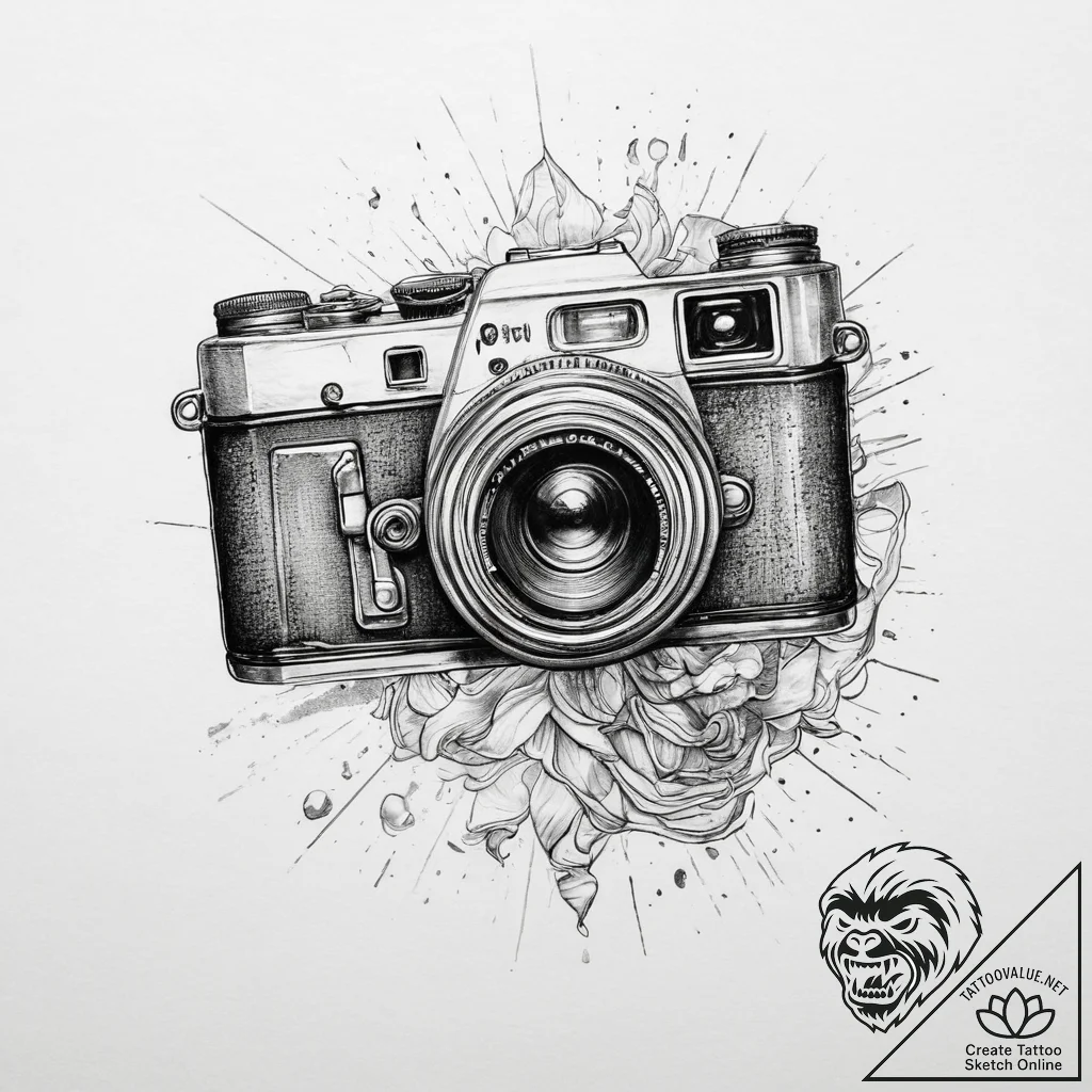 Tattoo sketch photography vintage camera with... - tattoo sketch (№1755974501_0, 23.08.2025 18:41) — tattoovalue.net
