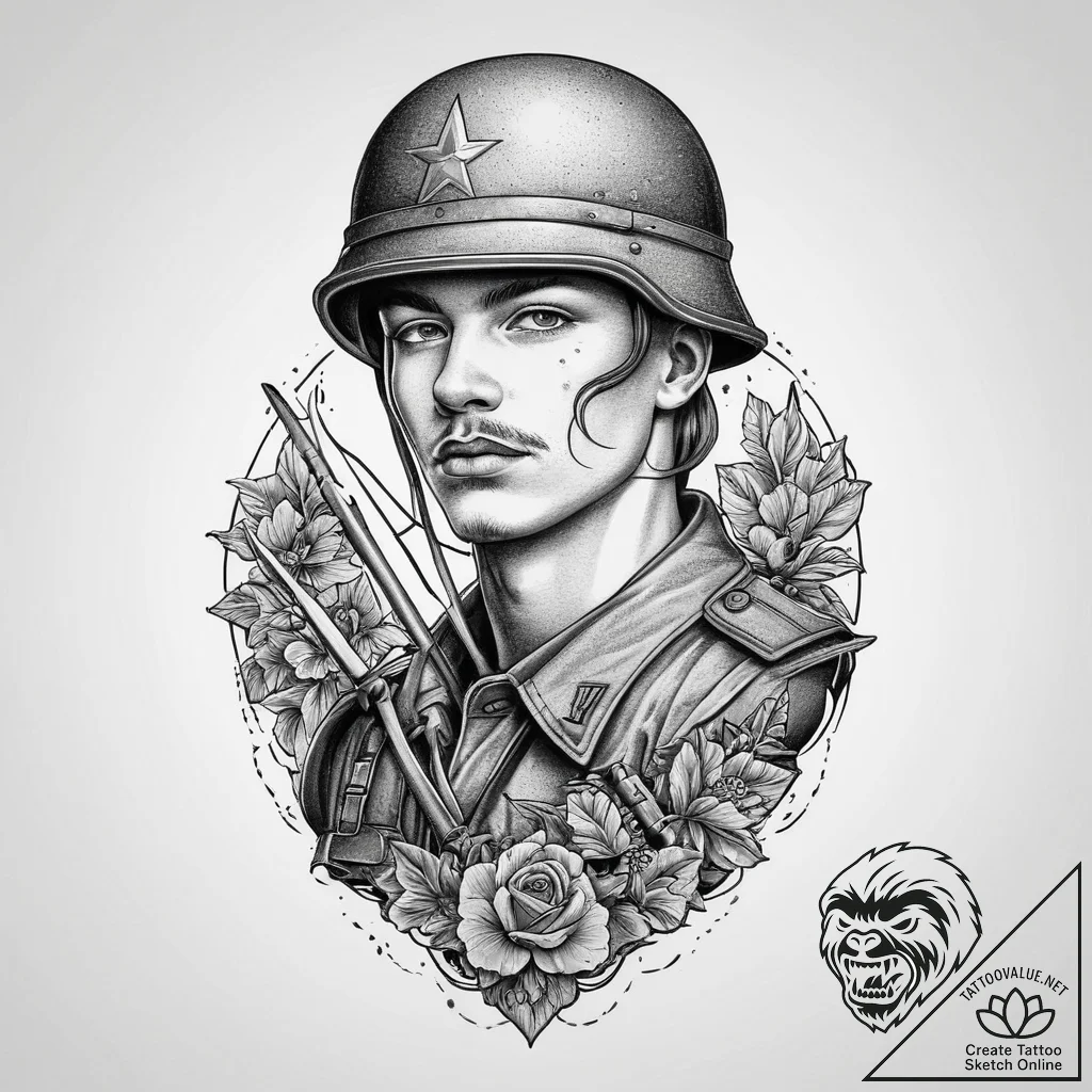 Tattoo sketch soldier with a scissors, tattoo... - tattoo sketch (№1755975093_0, 23.08.2025 18:51) — tattoovalue.net