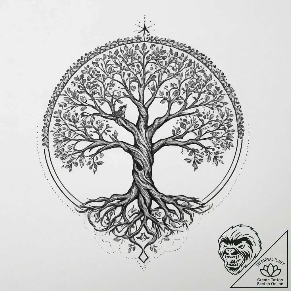 Tattoo sketch slavic tree of life with a bird... - tattoo sketch (№1755975686_0, 23.08.2025 19:01) — tattoovalue.net