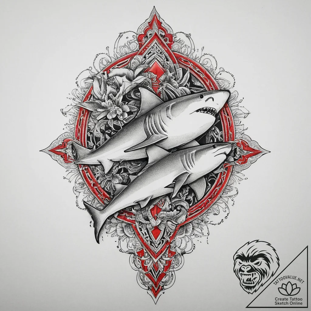 Tattoo sketch soldier with a shark, tattoo fl... - tattoo sketch (№1755979926_0, 23.08.2025 20:12) — tattoovalue.net
