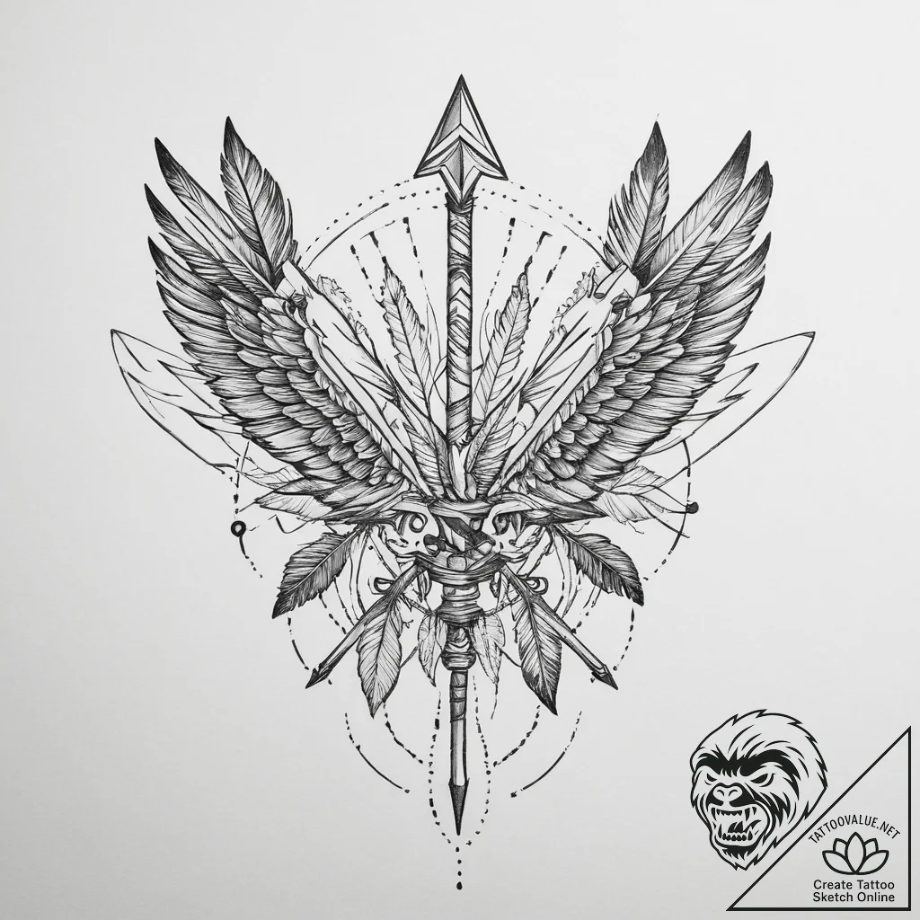 Tattoo sketch native american arrow, artistic... - tattoo sketch (№1755981506_0, 23.08.2025 20:38) — tattoovalue.net