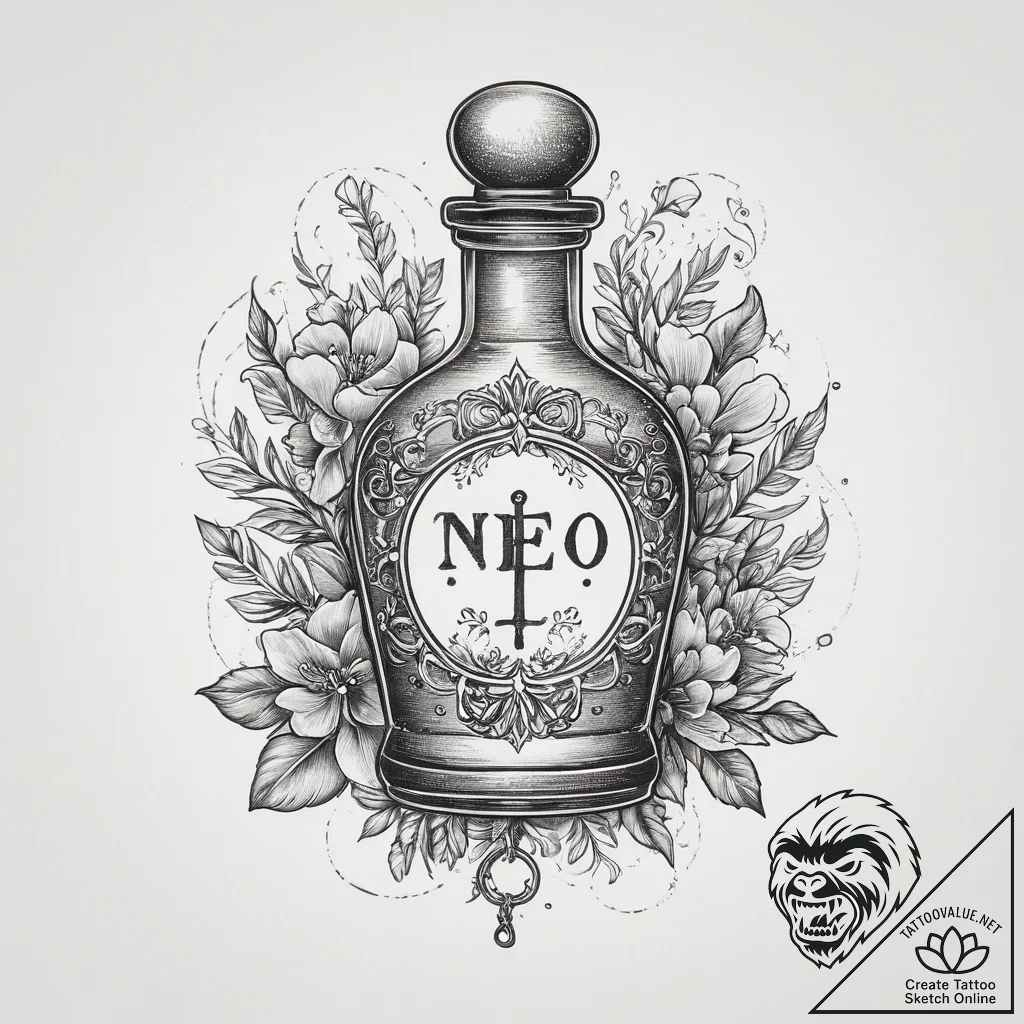 Tattoo sketch magic potion bottle with a key,... - tattoo sketch (№1755983283_0, 23.08.2025 21:08) — tattoovalue.net