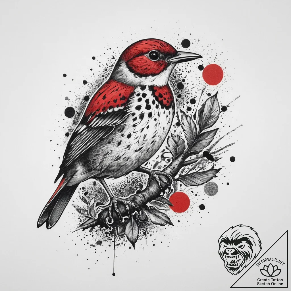 Tattoo sketch wood thrush, concept art for ta... - tattoo sketch (№1755985074_0, 23.08.2025 21:37) — tattoovalue.net