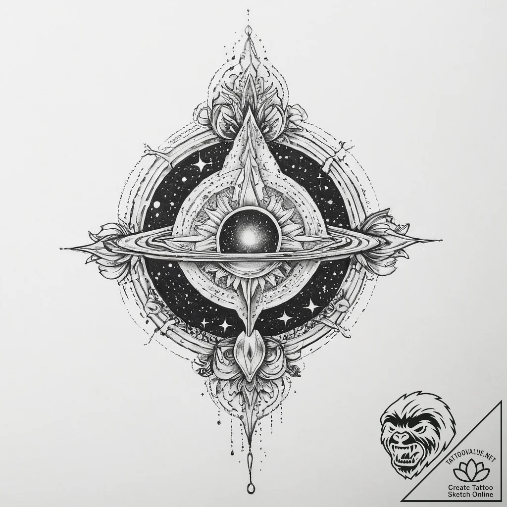 Tattoo sketch cosmic fount - tattoo sketch (№1755985271_0, 23.08.2025 21:41) — tattoovalue.net