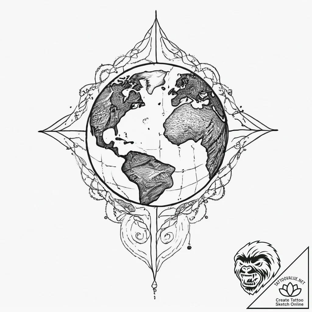 Tattoo sketch cosmic earth, ink illustration... - tattoo sketch (№1755986257_0, 23.08.2025 21:57) — tattoovalue.net