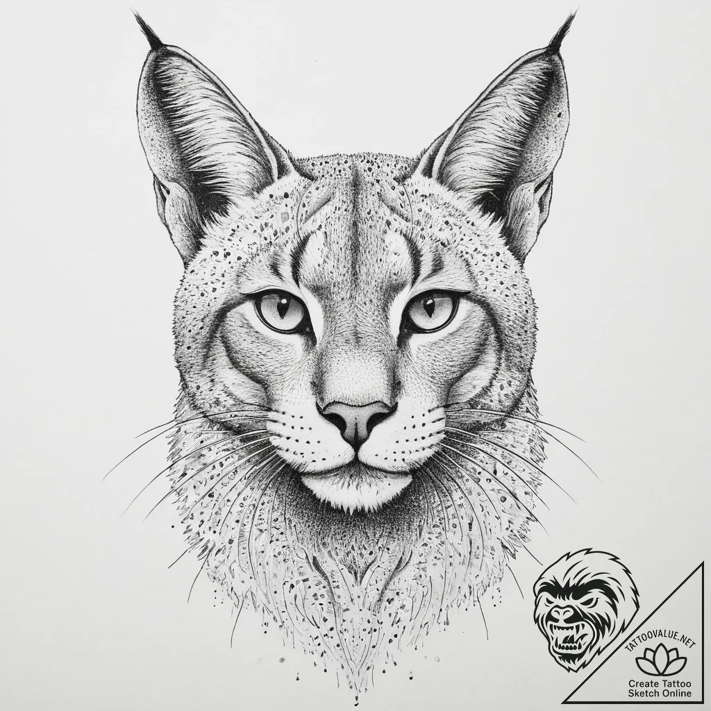 Tattoo sketch caracal, tattoo line art, on a... - tattoo sketch (№1755986461_0, 23.08.2025 22:01) — tattoovalue.net