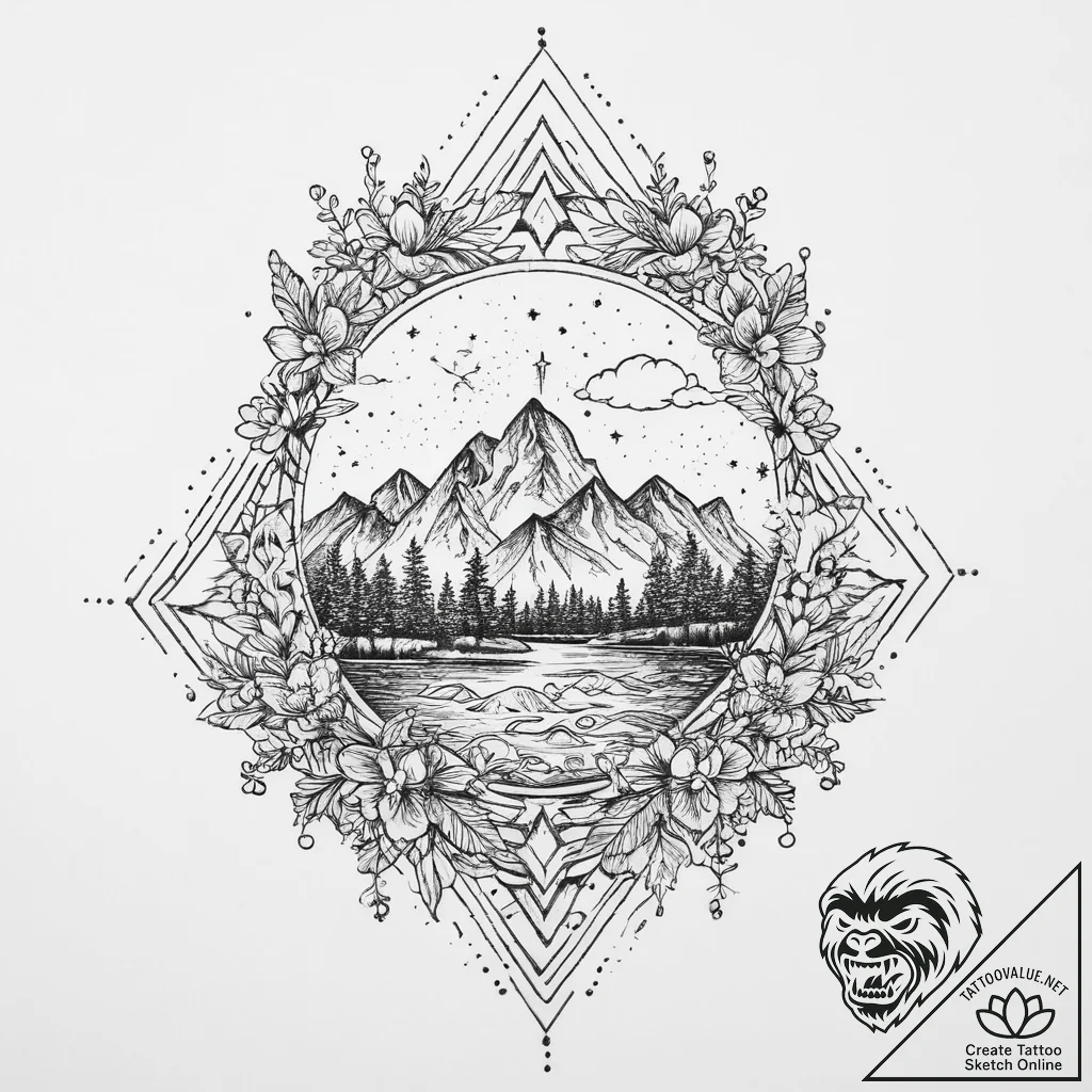 Tattoo sketch mystical spring, ink illustrati... - tattoo sketch (№1755990264_0, 23.08.2025 23:04) — tattoovalue.net