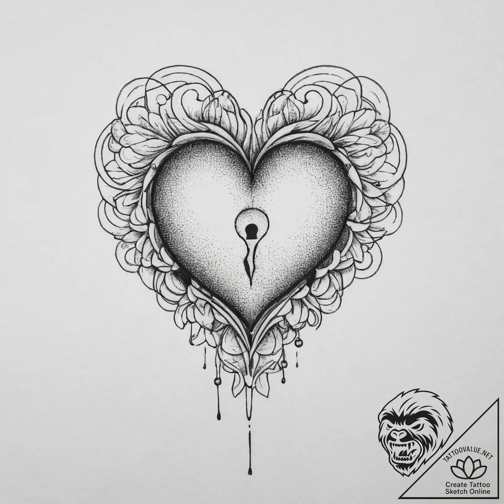 Tattoo sketch heart with a keyhole, tattoo fl... - tattoo sketch (№1755990465_0, 23.08.2025 23:07) — tattoovalue.net