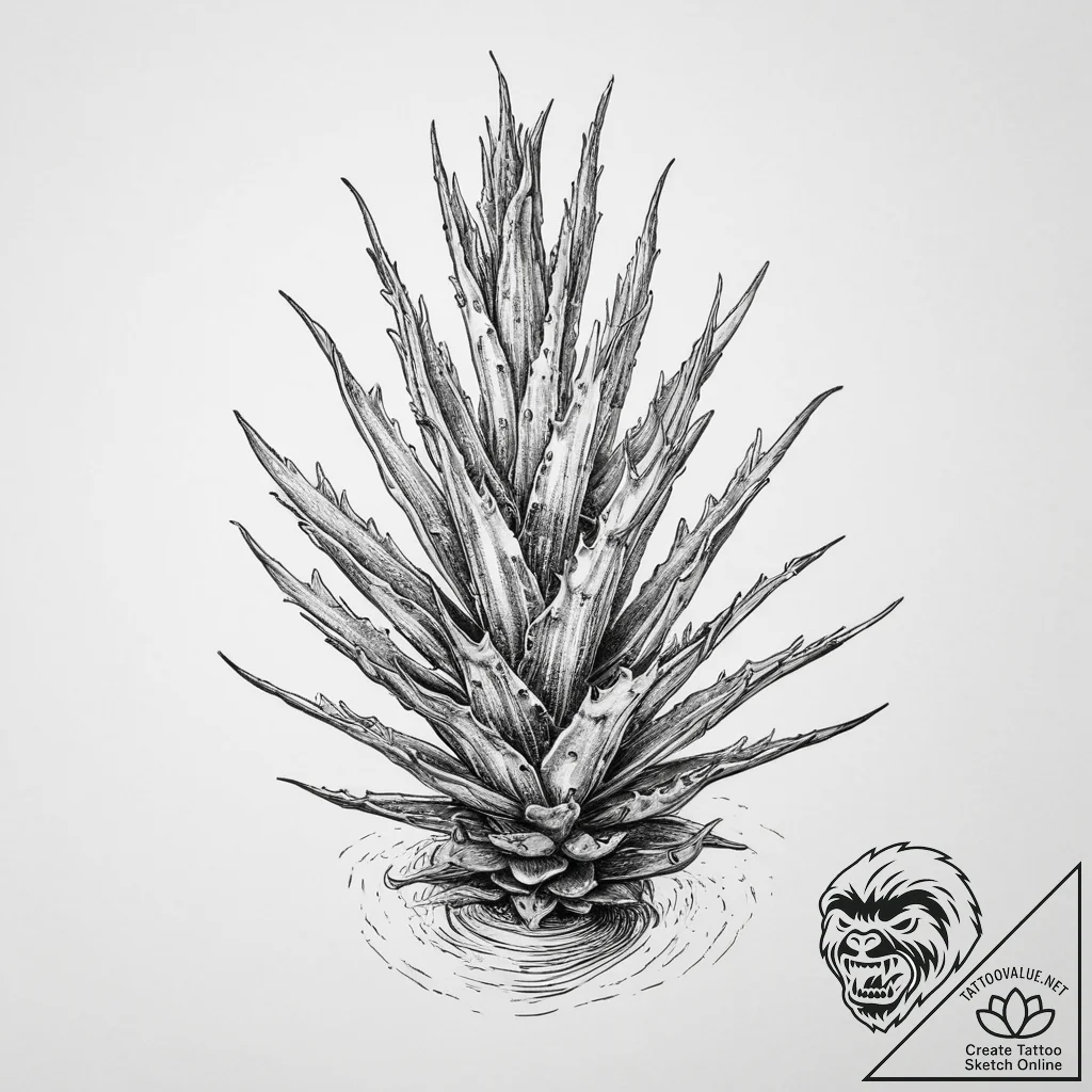 Tattoo sketch aloe vera, tattoo line art, ske... - tattoo sketch (№1755991072_0, 23.08.2025 23:17) — tattoovalue.net