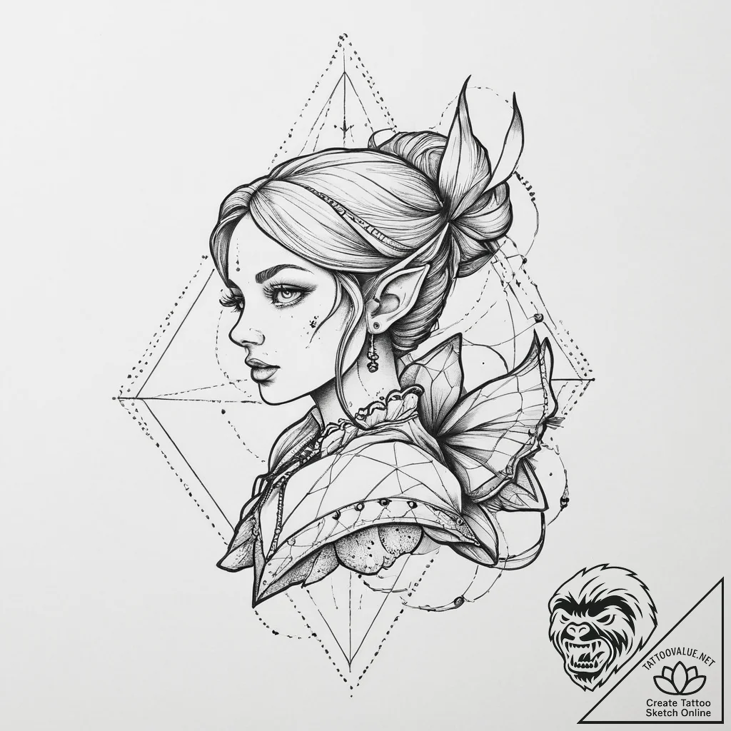 Tattoo sketch elf shooting bow, tattoo flash... - tattoo sketch (№1755991481_0, 23.08.2025 23:24) — tattoovalue.net