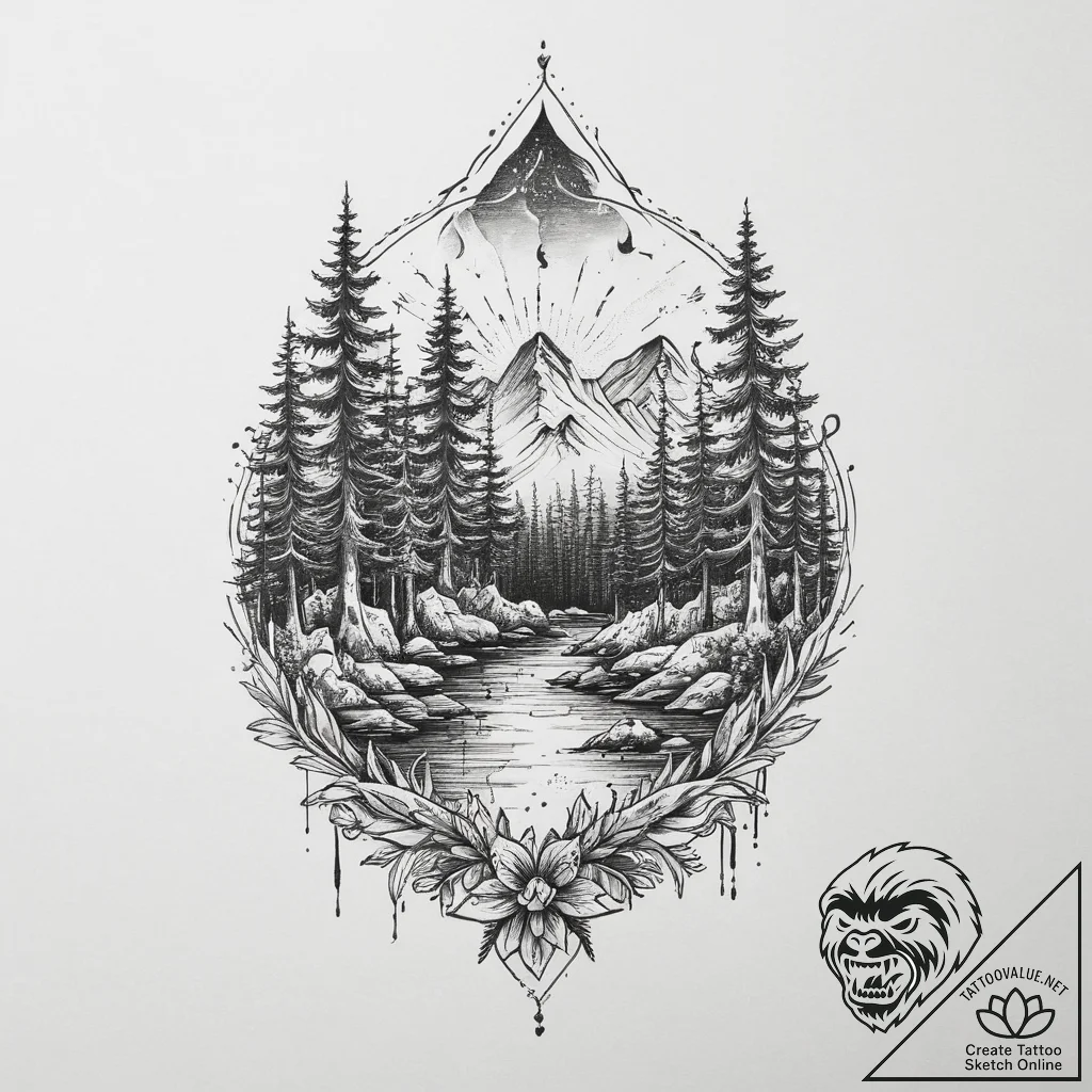Tattoo sketch divine forest, concept art for... - tattoo sketch (№1755992681_0, 23.08.2025 23:44) — tattoovalue.net