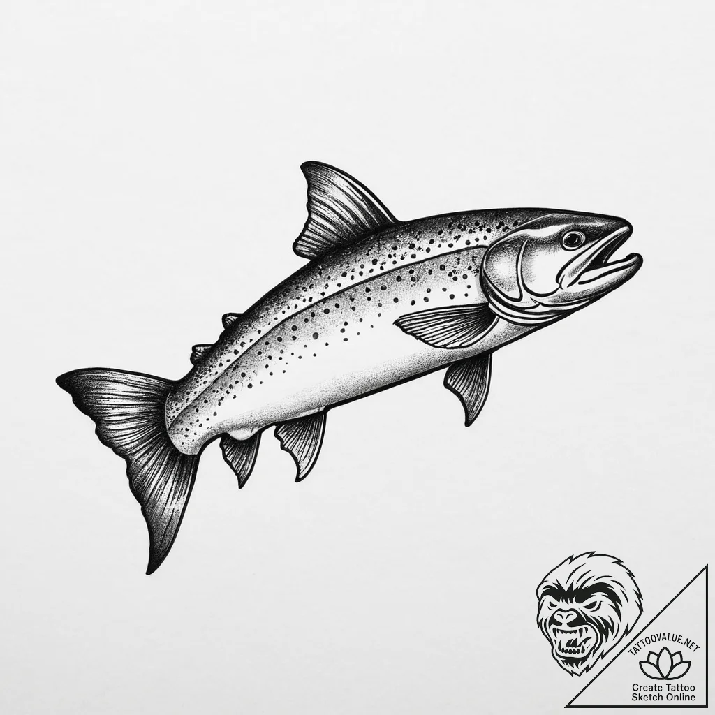 Tattoo sketch trout, ink illustration for tat... - tattoo sketch (№1755992879_0, 23.08.2025 23:47) — tattoovalue.net
