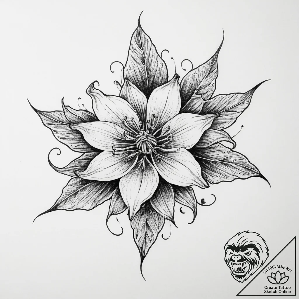 Tattoo sketch witch hazel flower, tattoo line... - tattoo sketch (№1755993082_0, 23.08.2025 23:51) — tattoovalue.net