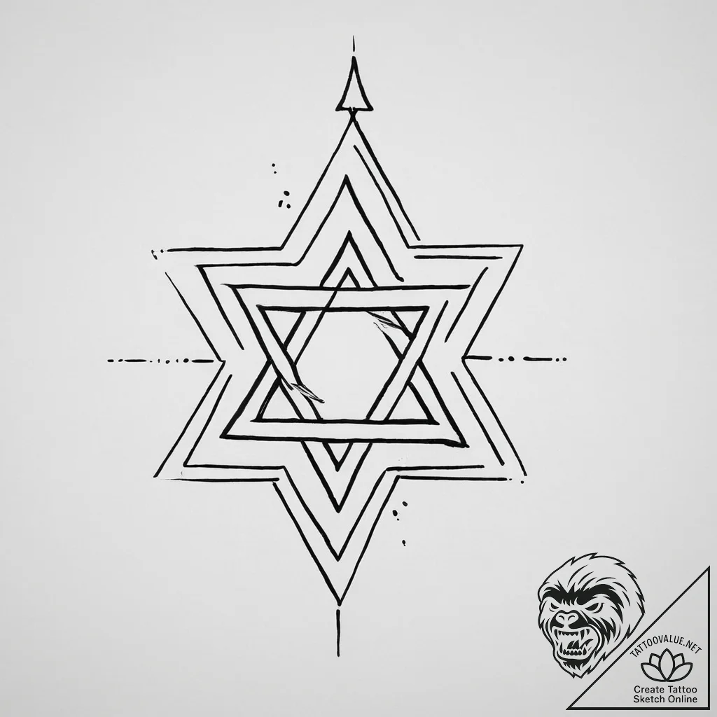 Tattoo sketch star of david with a star - tattoo sketch (№1755993288_0, 23.08.2025 23:54) — tattoovalue.net
