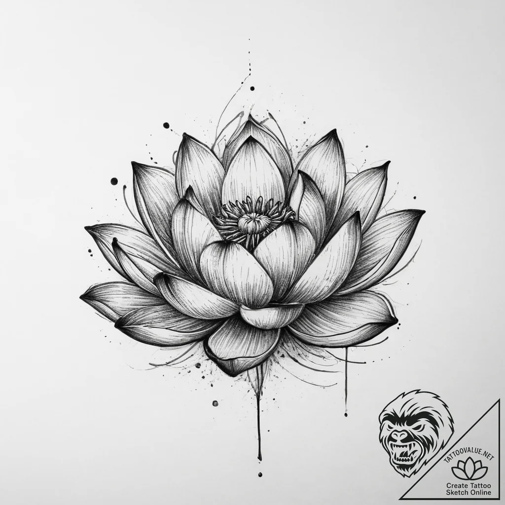 Tattoo sketch lotus flower, concept art for t... - tattoo sketch (№1755993696_0, 24.08.2025 00:01) — tattoovalue.net