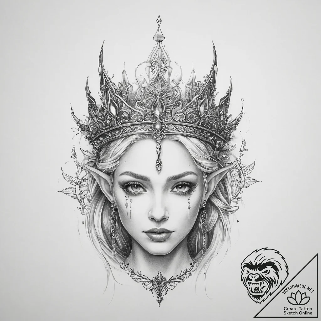 Tattoo sketch elven queen crown - tattoo sketch (№1755995493_0, 24.08.2025 00:31) — tattoovalue.net