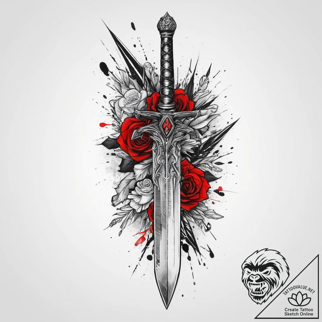 Tattoo sketch меч, tattoo sketch design, tras... - tattoo sketch (№1755996296_0, 24.08.2025 00:44) — tattoovalue.net