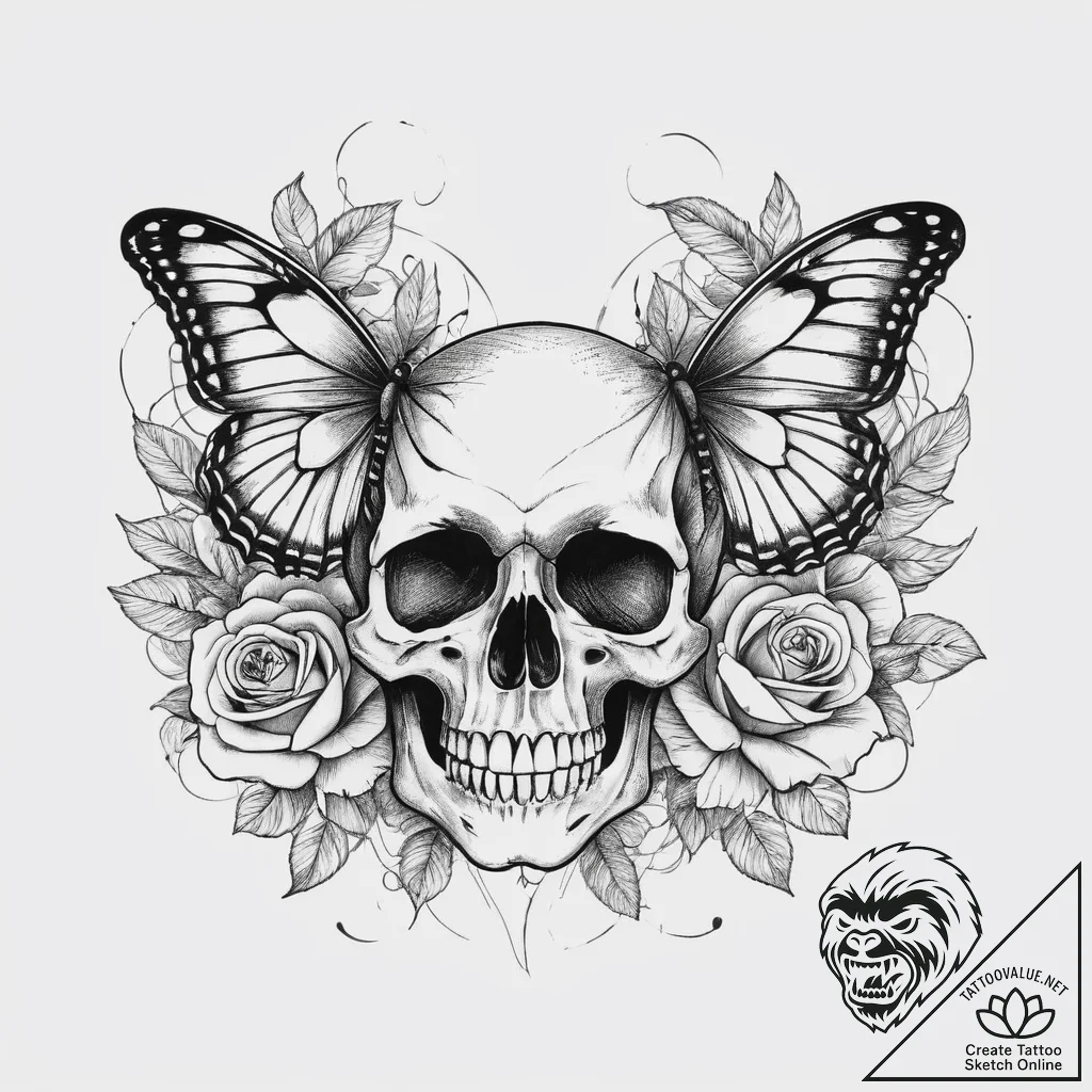 Tattoo sketch a butterfly with a skull, tatto... - tattoo sketch (№1755996498_0, 24.08.2025 00:48) — tattoovalue.net