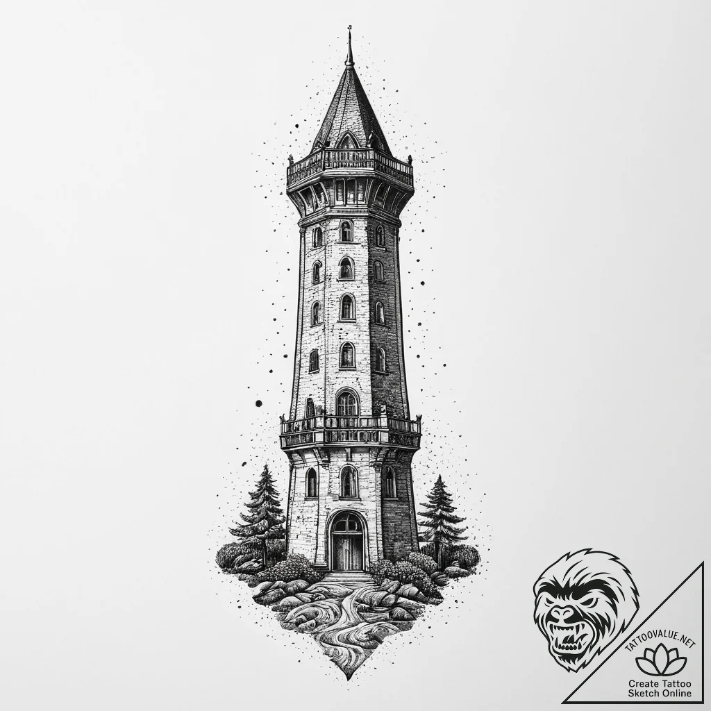 Tattoo sketch tower, tattoo drawing outline,... - tattoo sketch (№1755996901_0, 24.08.2025 00:55) — tattoovalue.net