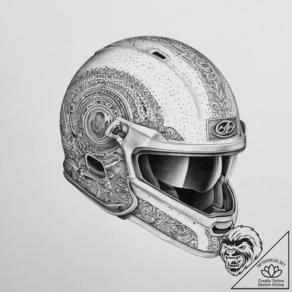 Tattoo sketch helmet, tattoo line art, realis... - tattoo sketch (№1755997101_0, 24.08.2025 00:58) — tattoovalue.net