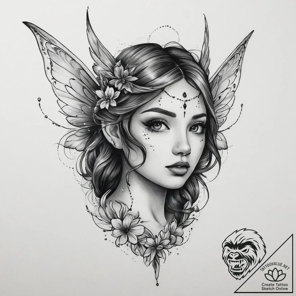 Tattoo sketch fairy, tattoo flash sheet desig... - tattoo sketch (№1755998288_0, 24.08.2025 01:18) — tattoovalue.net
