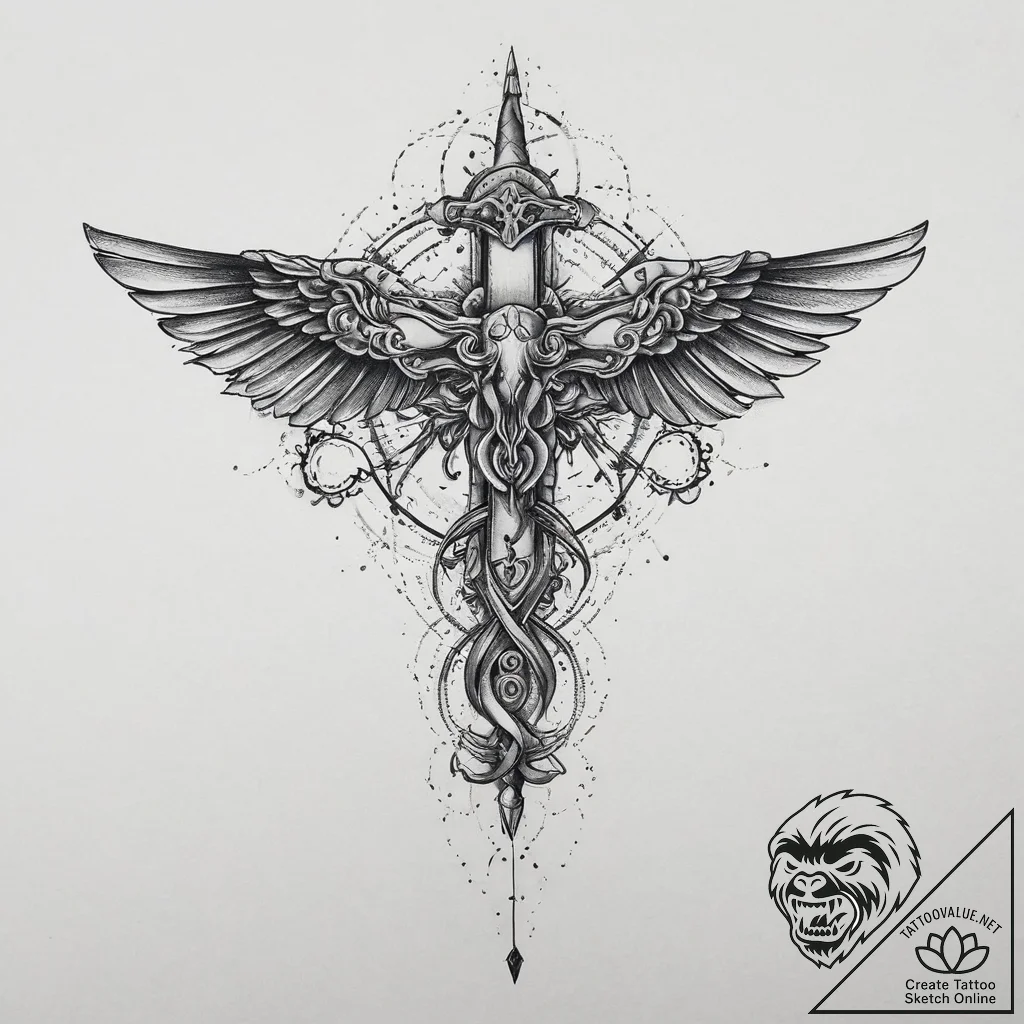 Tattoo sketch mystical plane, tattoo flash sh... - tattoo sketch (№1756000298_0, 24.08.2025 01:51) — tattoovalue.net