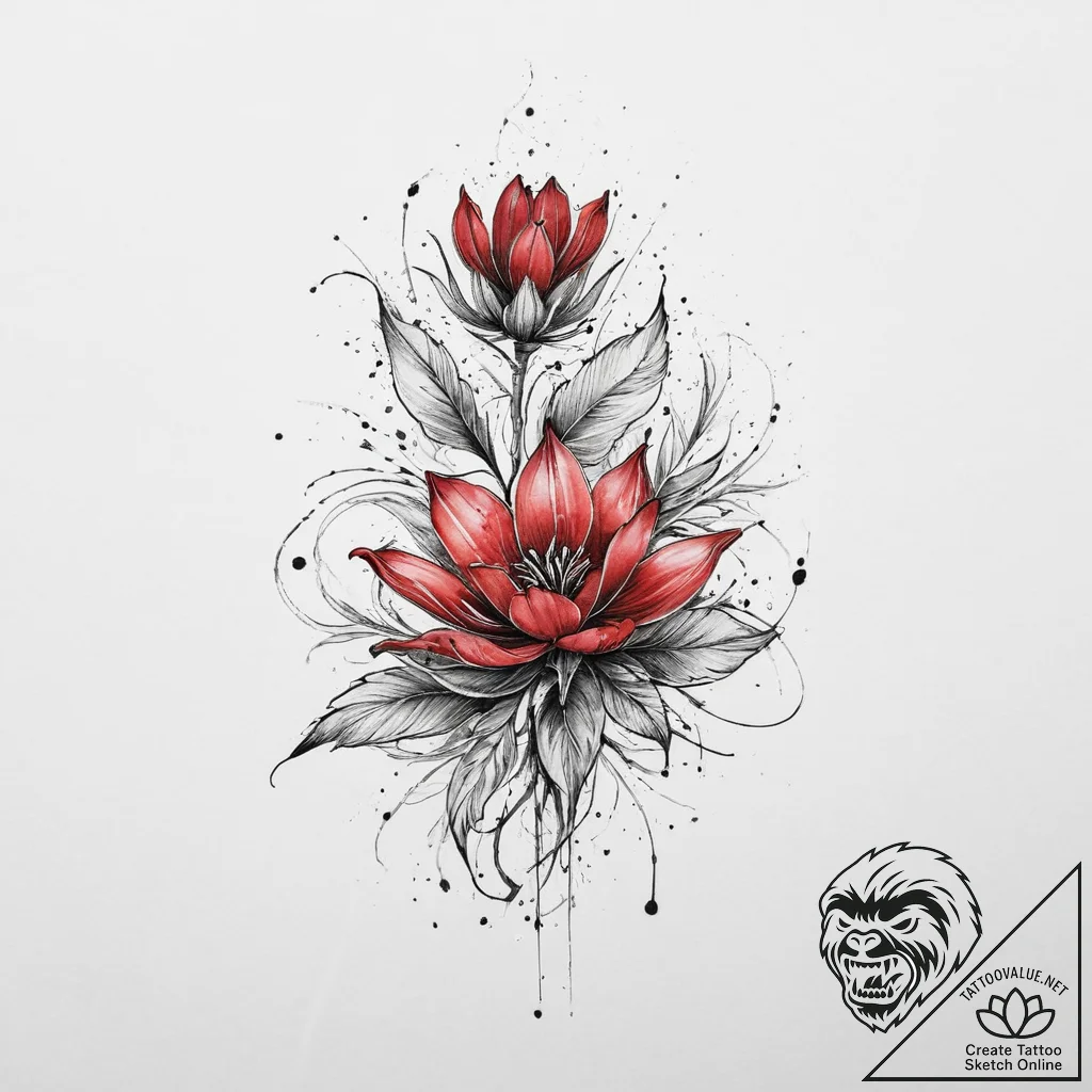 Tattoo sketch watercolor plant with a splash,... - tattoo sketch (№1756001726_0, 24.08.2025 02:15) — tattoovalue.net