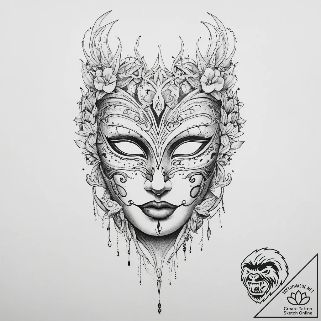 Tattoo sketch mask - tattoo sketch (№1756002130_0, 24.08.2025 02:22) — tattoovalue.net