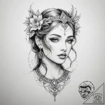 Tattoo sketch goddess tattoo – tattoo sketch (№1756003371_0, 24.08.2025 02:42) — tattoovalue.net