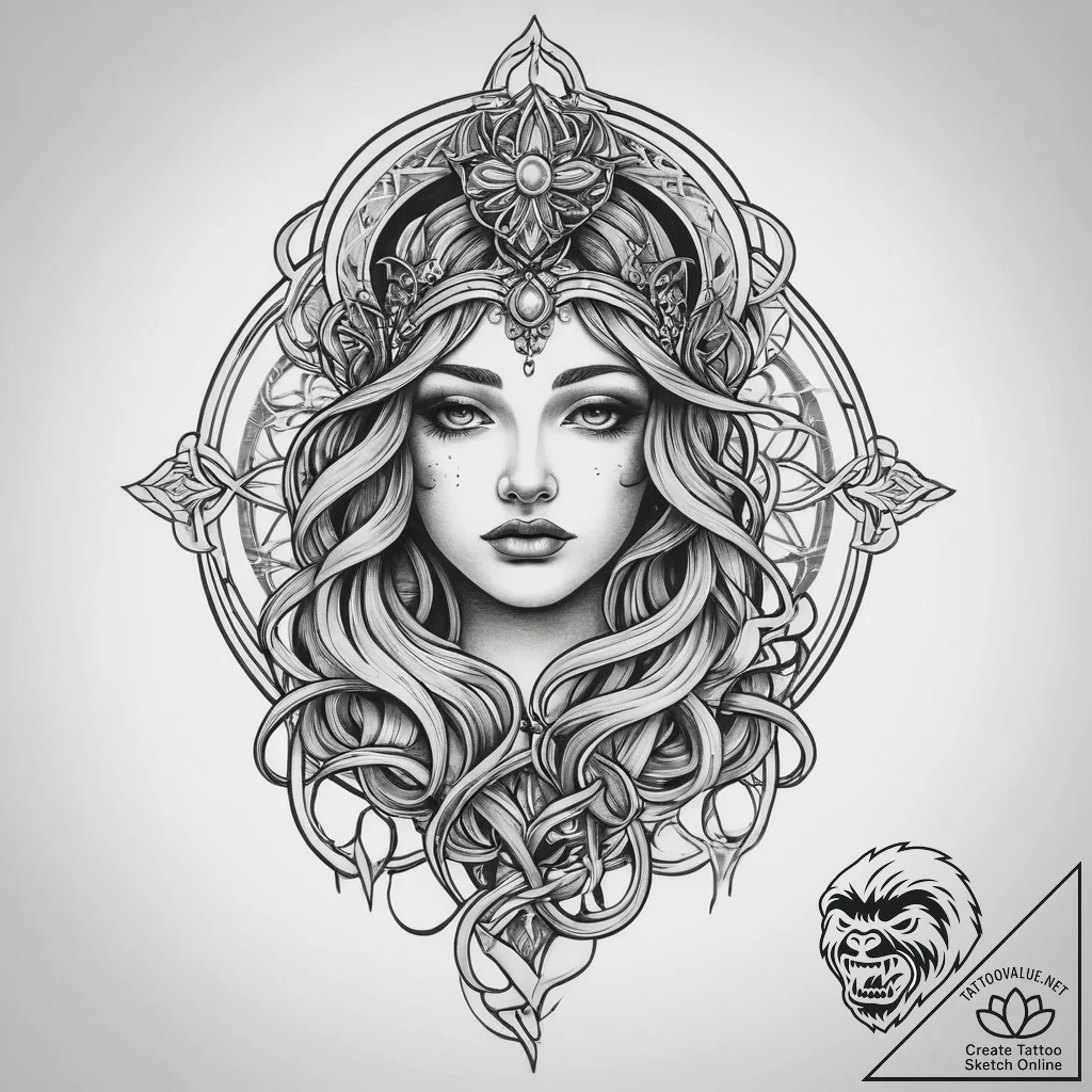Tattoo sketch holy person, ink illustration f... - tattoo sketch (№1756004583_0, 24.08.2025 03:03) — tattoovalue.net